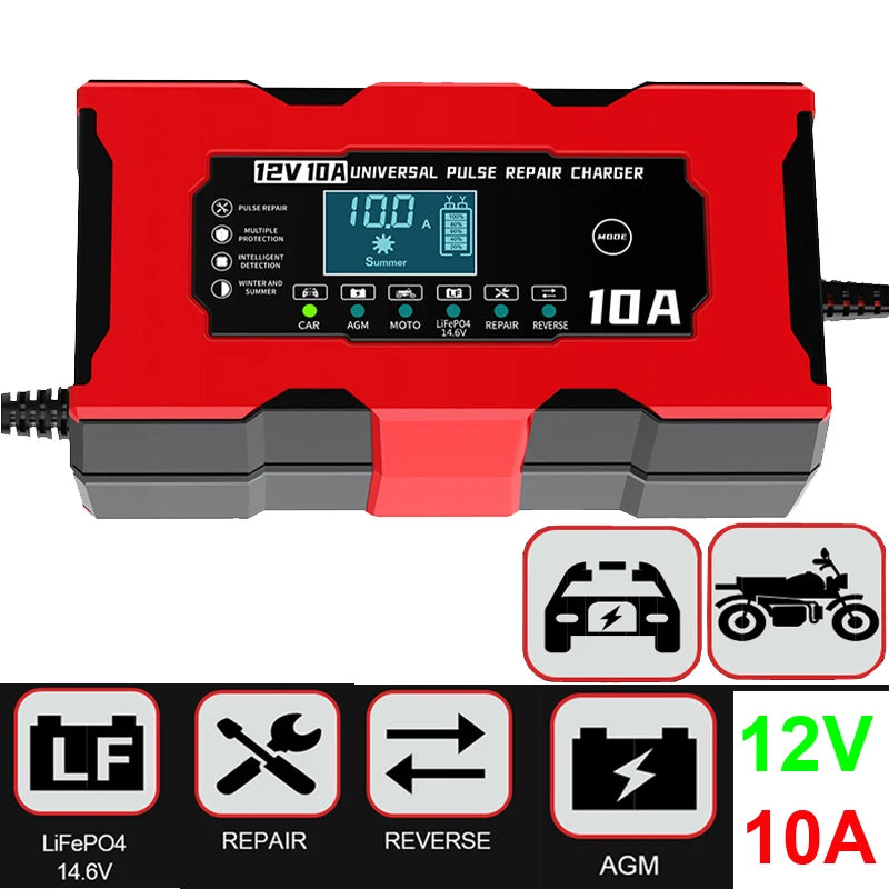 Car Battery Charger 12V 10A Iron Lithium Lifepo4 Lead Acid AGM GEL