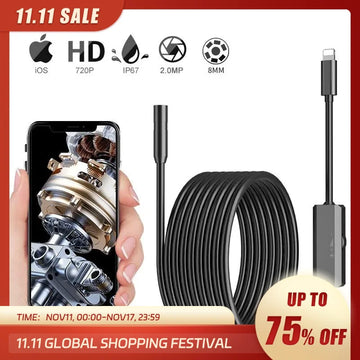 2.0 MP Endoscope Camera IP67 Waterproof Hard Wire Pipeline Inspection Borescope With 8 Adjustable LED For IOS Iphone