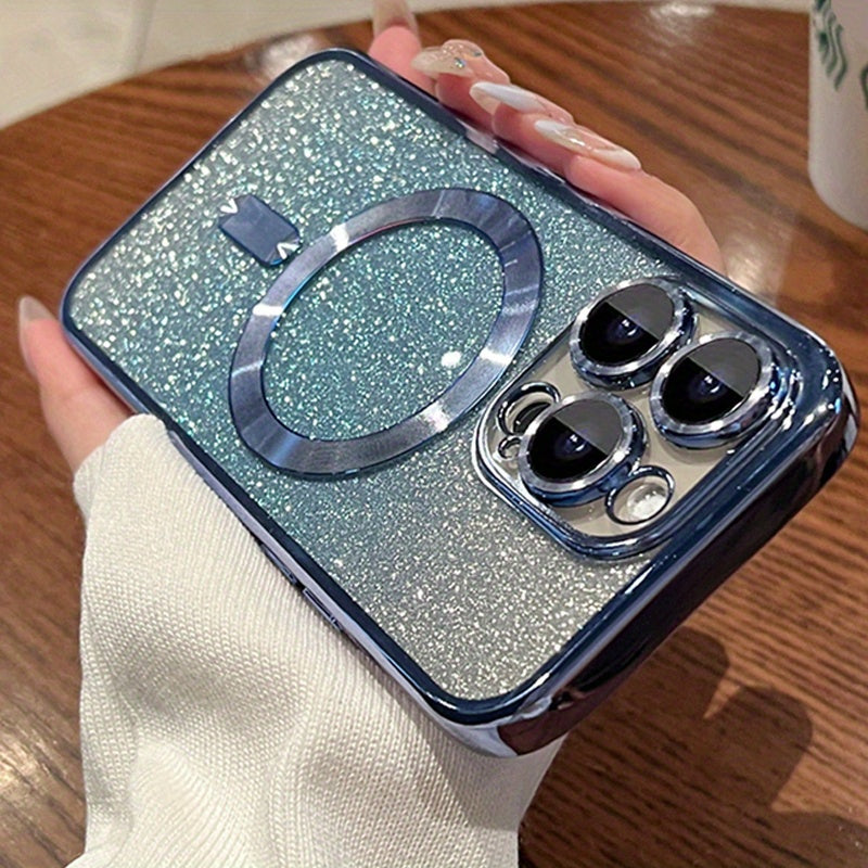 Electroplated Gradient Glitter Magnetic Strap Lens Film Mobile Phone Case For  IPhone14/14Plus/14Pro/14Pro Max, IPhone13/13Mini/13Pro/13Pro Max, IPhone12/12Mini/12Pro/12Pro Max, IPhone11/11Pro/11Pro Max