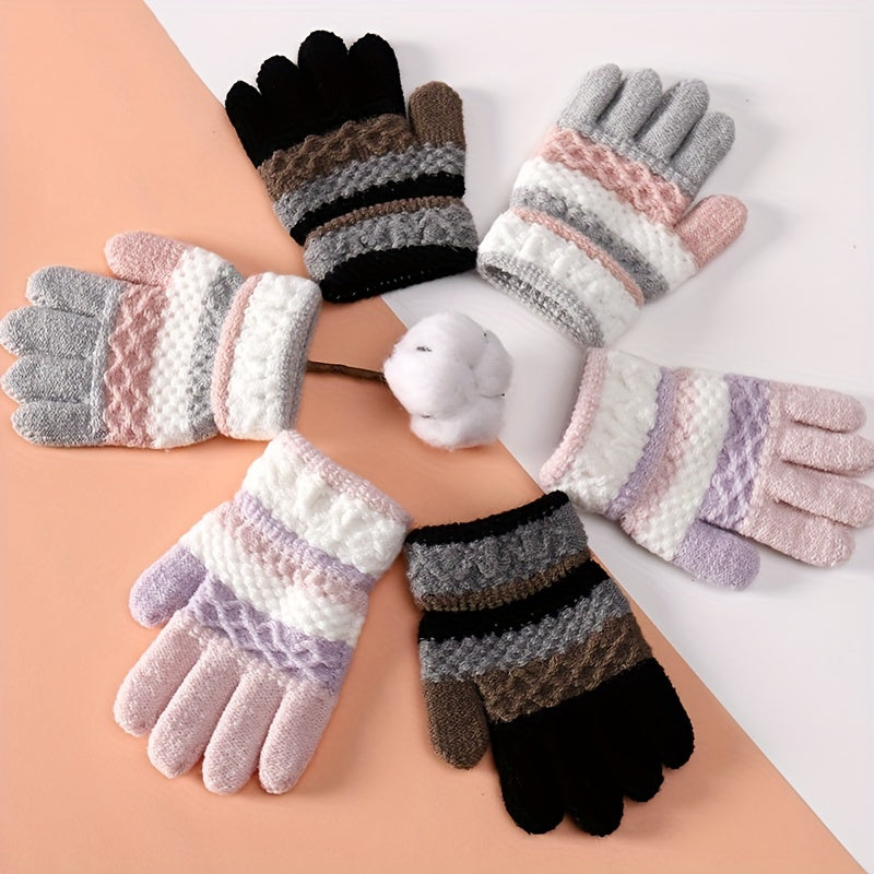 1pair Children's Cute Striped Finger Warm Knitted Children's Gloves