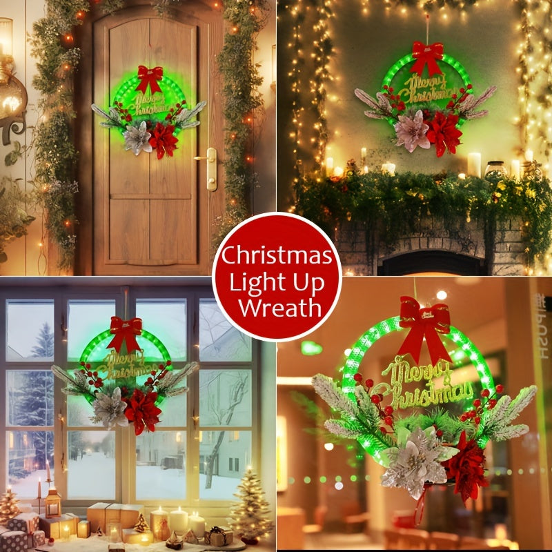 1pc New Style Light Christmas Wreaths, Christmas Decorations, Battery Operated Multi-mode Light Up For Front Door Outdoor Indoor Gate Wall Window Bedroom Indoor Garden Yard Home Party, Christmas Gifts, Christmas Home Decoration