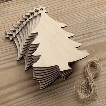 10pcs Natural Wooden Christmas Tree Small Pendant DIY Wood Crafts Christmas Wooden Chips Home Christmas Tree Decorations