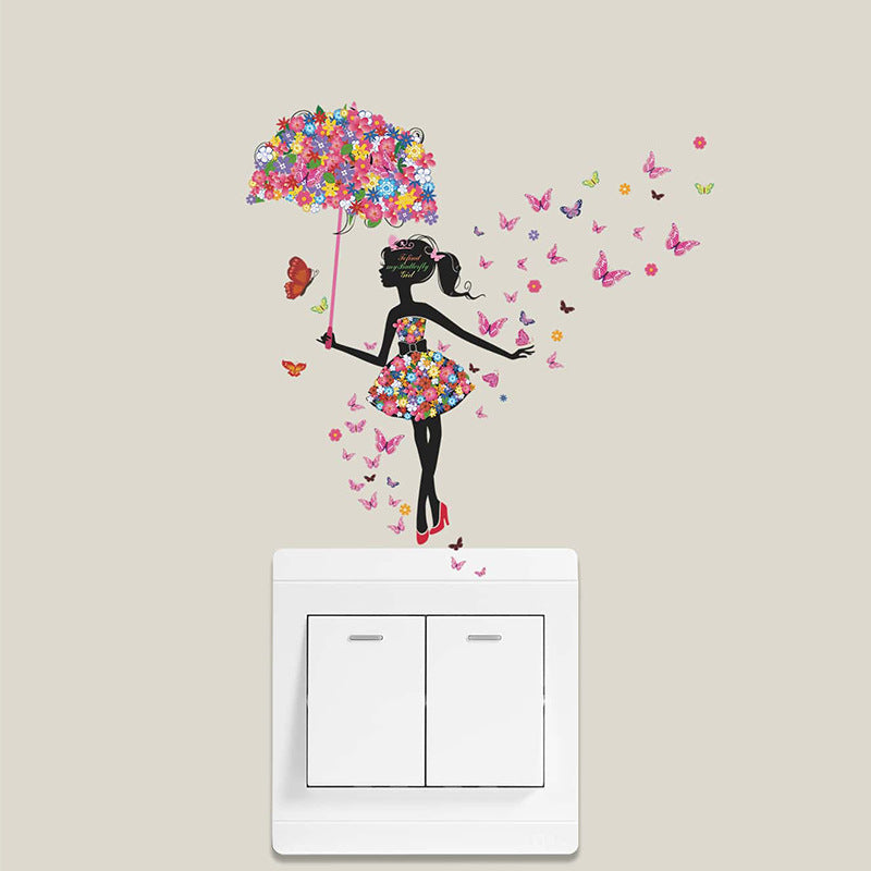 Umbrella Girl, Children's Bedroom, Living Room, Porch Switch, Home Decoration, Wall Sticker, Self-adhesive