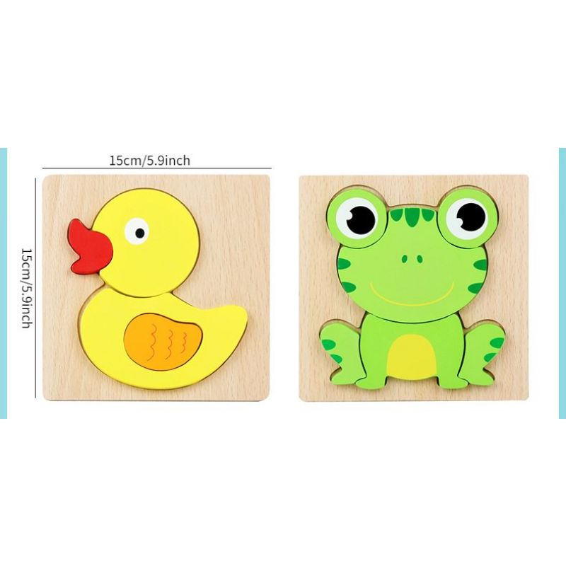 Kindergarten Enlightenment Early Education Cognitive Cartoon Animal Cognitive Scratching Board Wooden Three-dimensional Puzzle Wooden Toy