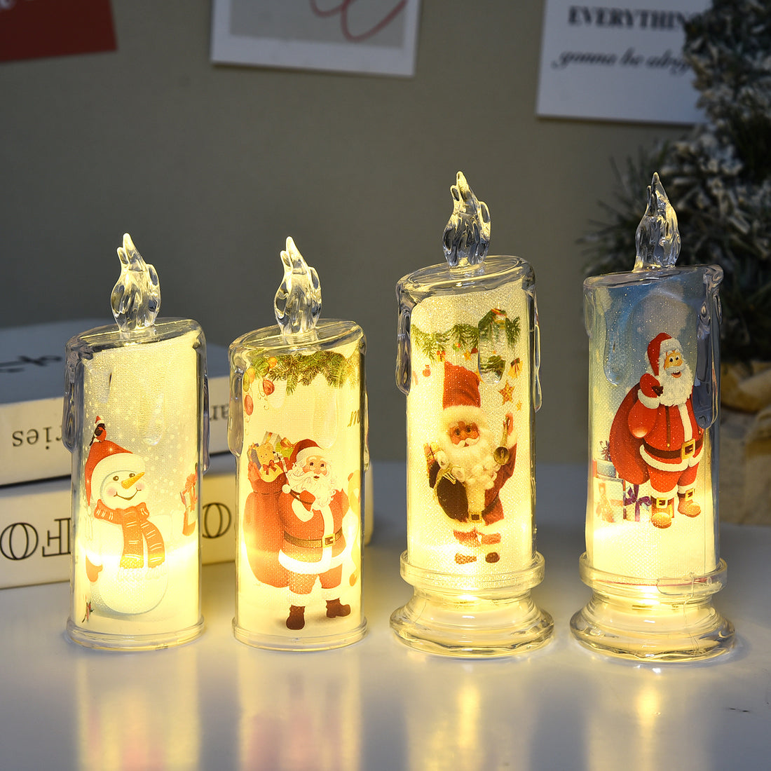 1pc Christmas LED Candle Lights, Cylindrical Electronic Small Wax Lights, Holiday Atmosphere Decoration Decorations, Night Lights