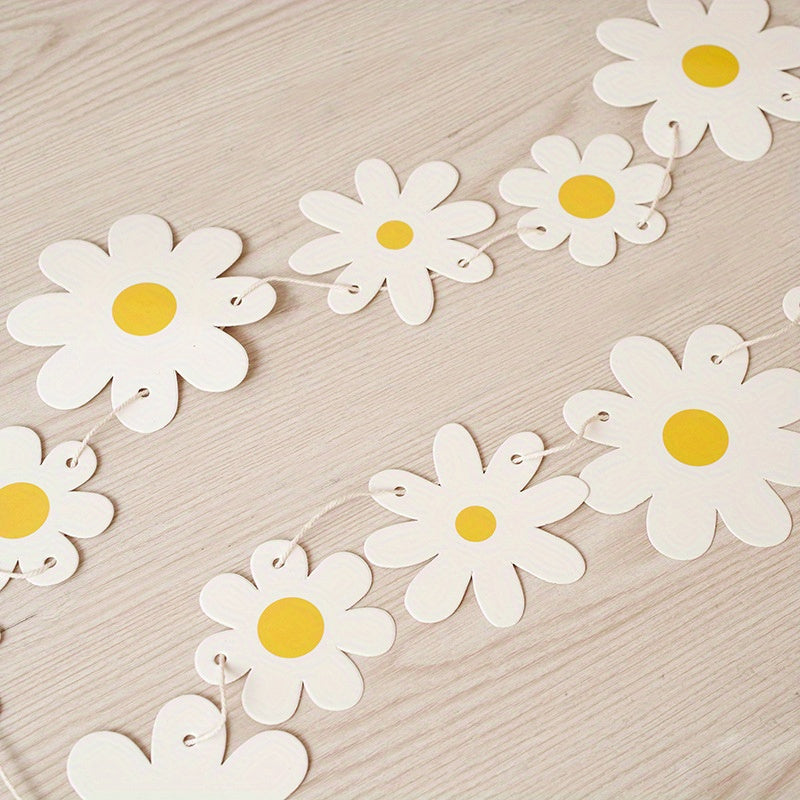 1 Set Daisy Banner Birthday Party Burlap White Flower Garland, Daisy Flag Shower Wedding Party Bunting Decoration