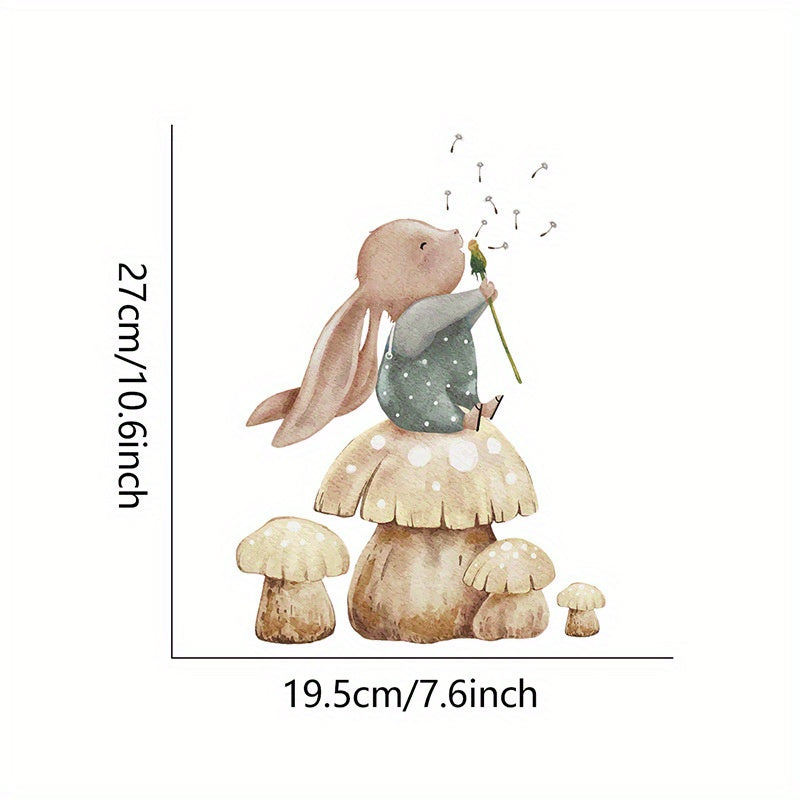 1pc Cute Little Bunny Dandelion Self-adhesive Wall Sticker, For Bathroom, Bedroom, Living Room, Toilet, Home Decoration