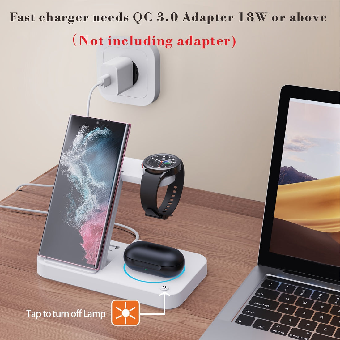 Wireless Charger For Samsung Charging Station And Android Phone Multiple Devices,4 In 1 Fast Wireless Charger Dock Stand For Samsung S23 Ultra/Galaxy S22 Ultra/S21/Z Flip 5/Fold 5/Buds,Charger For Galaxy Watch 6/5 Pro/4/3