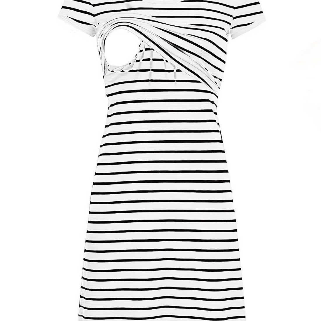 Striped Round Neck Short Sleeve Comfy Stretchy Summer Kitted Maternity Breastfeeding Dress