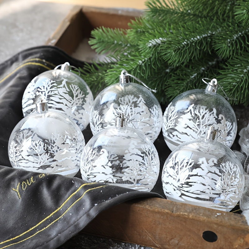 6Pcs/box Transparent Painting Christmas Ball Ornaments, New Year Xmas Tree Decoration For Home