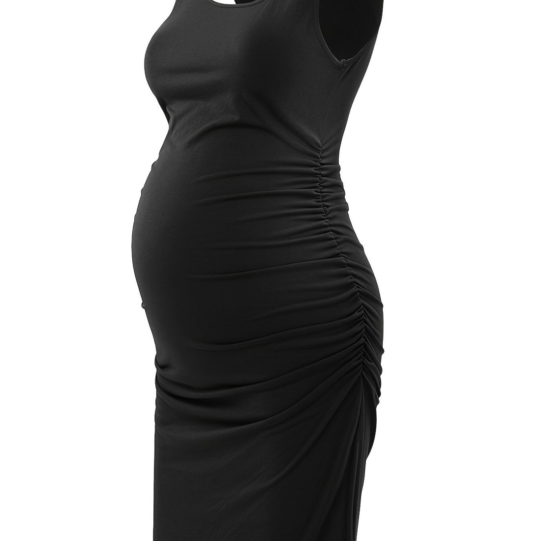 Maternity Elegant Tank Dress, Slim Fit Sleeveless Side Ruched Dress, Pregnant Women Clothes Summer