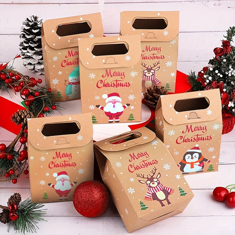 24PCS Christmas Kraft Paper Gift Boxes,Christmas Candy Gift Cookie Paper Bags For Xmas Party Supplies