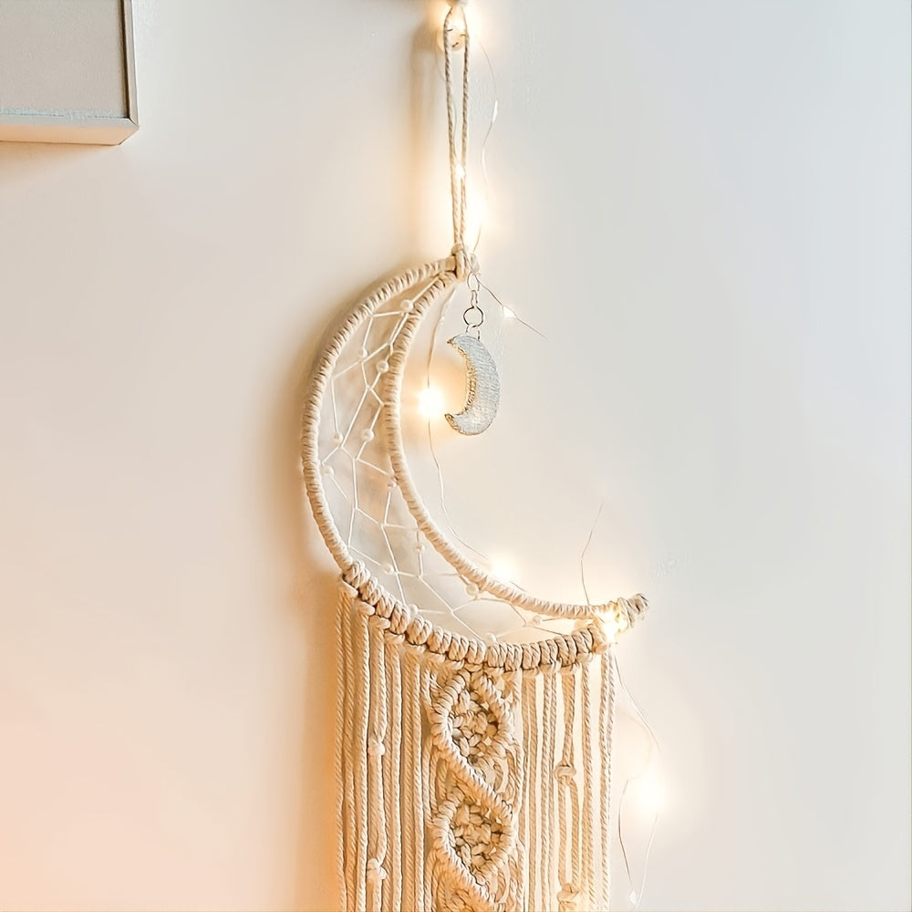 Boho Room Decor With Moon Macrame Wall Pediments, Perfect Gift For Christmas, Halloween, Thanksgiving Day