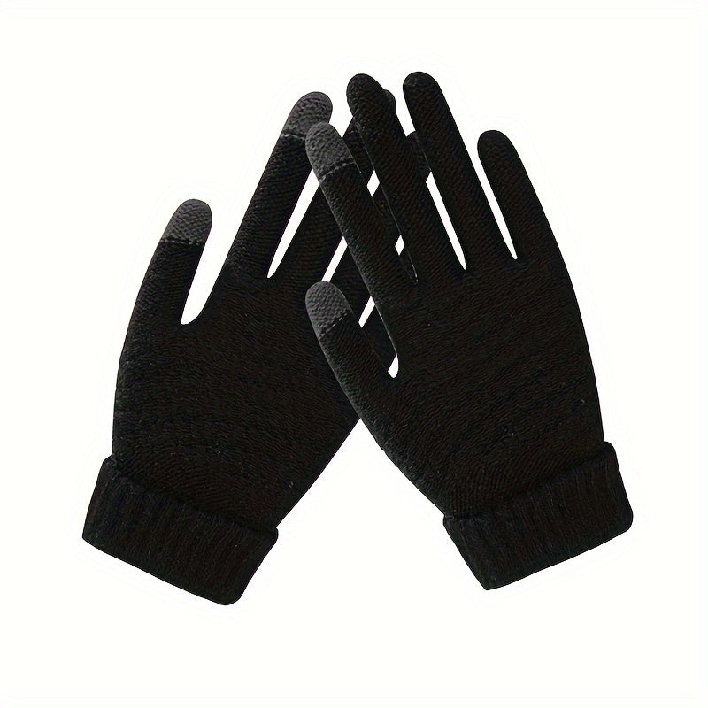 Winter Thermal Knit Gloves, Touch Screen Non-slip Elastic Cuffs Gloves For Cycling Hiking & Outdoor Sports