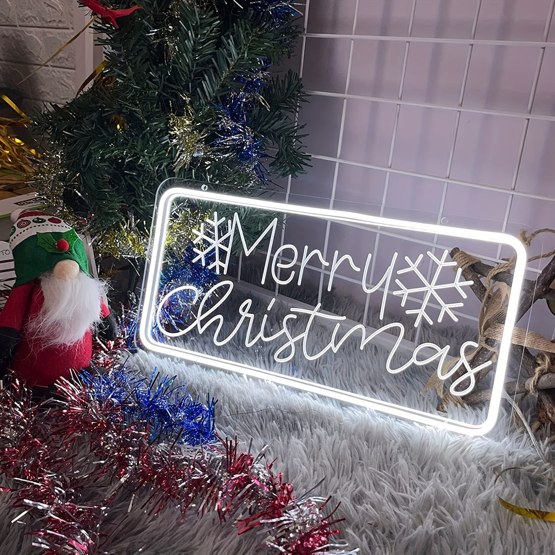 1pc Merry Christmas Neon Wall Decoration Sign, 3D Art USB LED Neon Sign, Home Decoration Bar Birthday Party Gift, Christmas Tree Decoration Gift, Neon Light With Dimmer, USB Powered