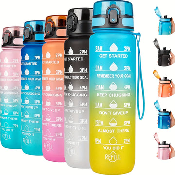 1L Leak-Proof Motivational Water Bottle with Time Marker - Perfect for Fitness