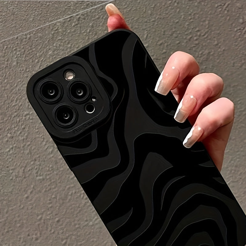 Wave Pattern Print Black Silicone Protective Phone Case Anti-Fall Protective Phone Case For Iphone Series Gift For Birthday/Easter/Boy/Girlfriends