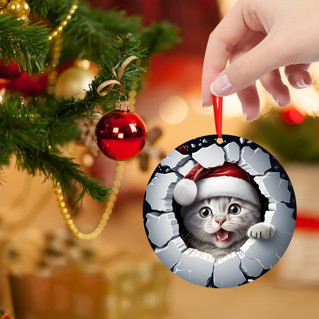 1pc 3D Christmas Theme Ornaments Decoration Hanging, Cute Cat Christmas Tree Ornament Hanging Decoration, Animal Ornament, Christmas Decoration Gifts