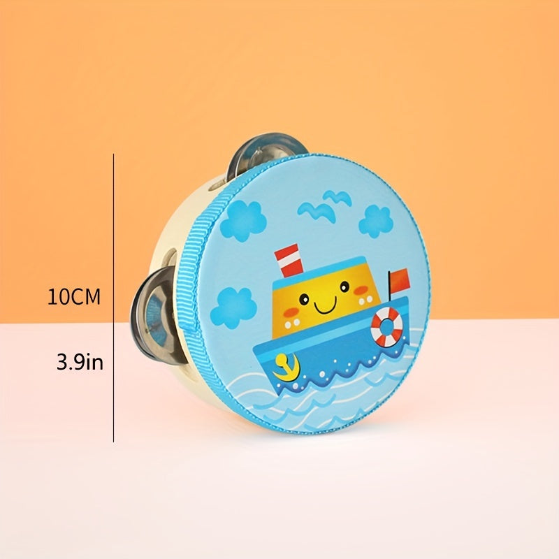 Wooden Bell Toys, Preschool Education Cartoon Hand Clapping, Drum Shaking, Tambourine Percussion Instrument, For Children