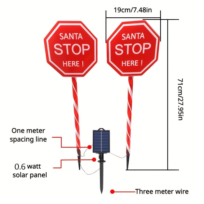 1 Pack One Tow Two Solar Power Stop Sign, Christmas Light Sign, Christmas Decoration Ambient Light, LED Walking Stick Light Outdoor Lawn Garden Light