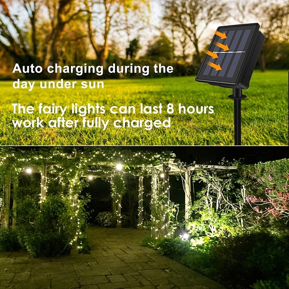 Outdoor Solar Copper Wire Lights, Waterproof Garden Fairy Lights, Fairy Garland, 8 Patterns Lighting Patio Tree Christmas Wedding Party Decoration