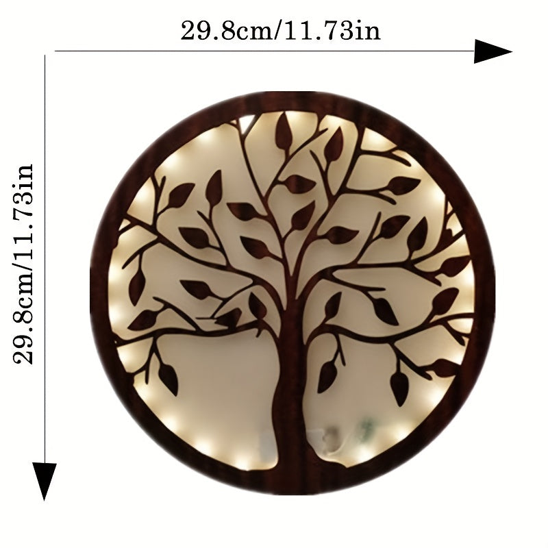 Creative LED Timing Tree of Life Wood Board Hanging Decoration - Warm White Small Night Light