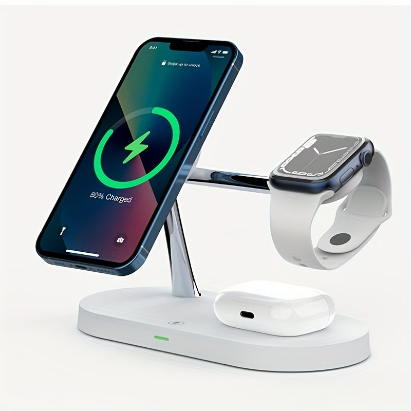 Magnetic 5 in 1 Wireless Charger Stand 3 devices at the same time , 15W Qi Fast Charging Dock Station Holder 3 adjustable Light Compatible with iPhone 14/13/12 Pro Max Mini, iWatch SE/6/5/4/3/2, AirPods 3/2/Pro