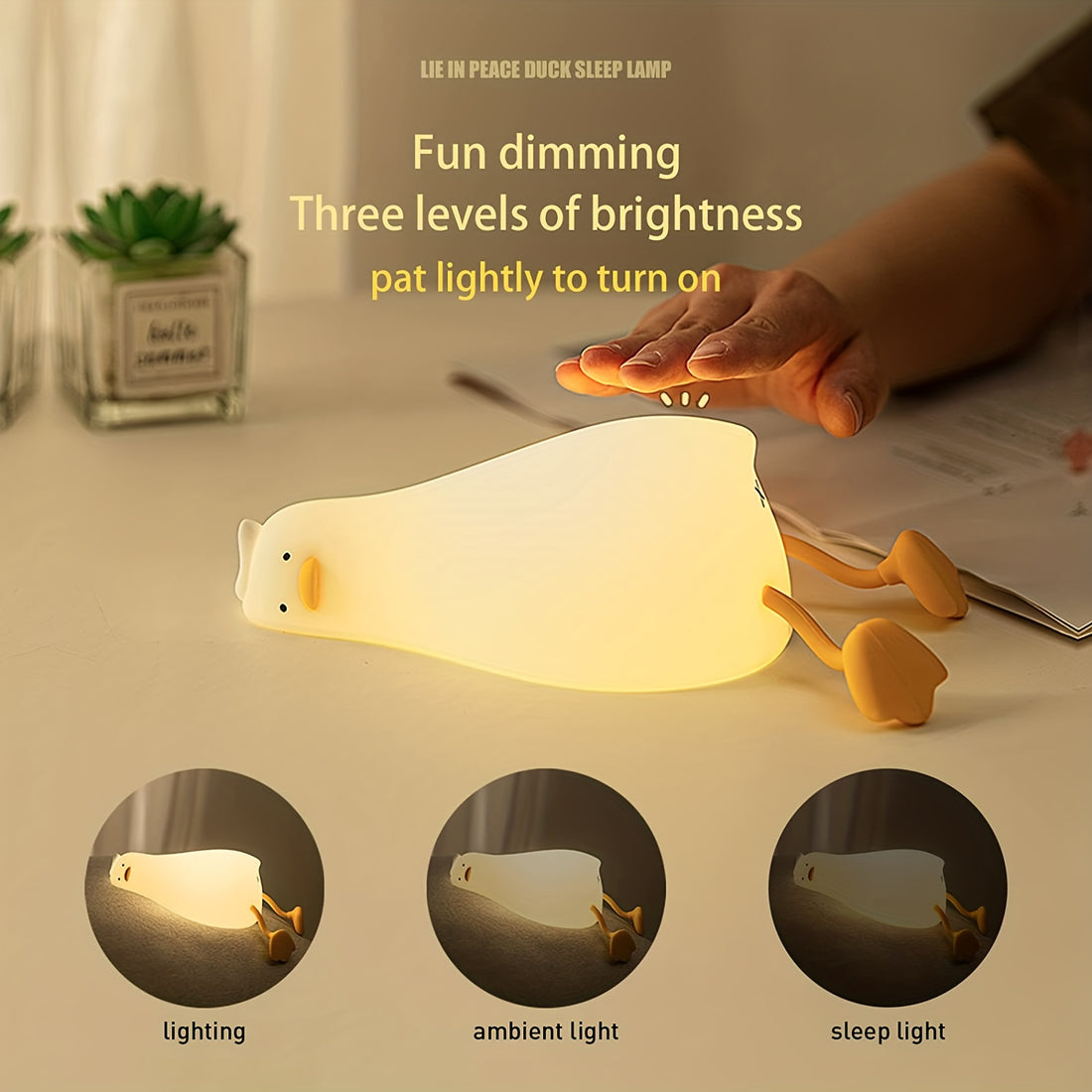 1pc Cute Duck Night Light, Squishy Nursery LED Animal Night Light For Kids, Silicone Dimmable Timed Bedside Lamp Kawaii Light Up Lying Flat Duck Touch Light For Breastfeeding, Girls Bedroom Decor, Christmas Gift, 3 Level Dimmable Nursery Nightlight