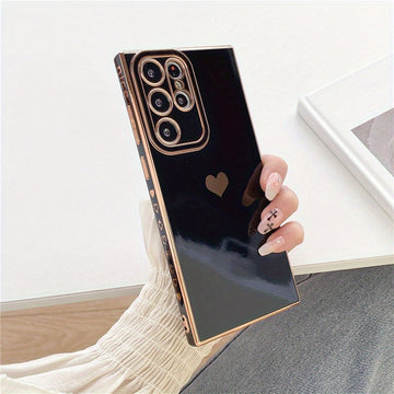 Luxury Electroplated Heart-shaped Silicone Phone Case For Galaxy S22 Ultra/S22 Plus/S22/S21/A23/A52/A53/A13/A14/A54/A34 Shockproof Soft Cover