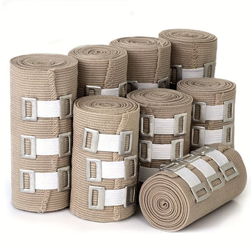 1 roll Reusable Elastic Compression Wrap with Hook & Loop Closure - Latex-Free, Stretches Up to 4.57meter