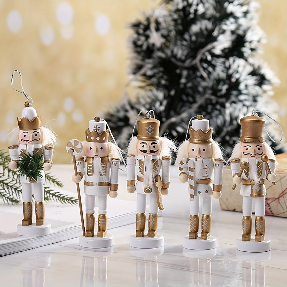 5pcs/Set 12CM Golden Walnut Clip Soldier Doll, Christmas Pendant, For Desk Home Room Office Puppet Pendant Decoration,Christmas Decor