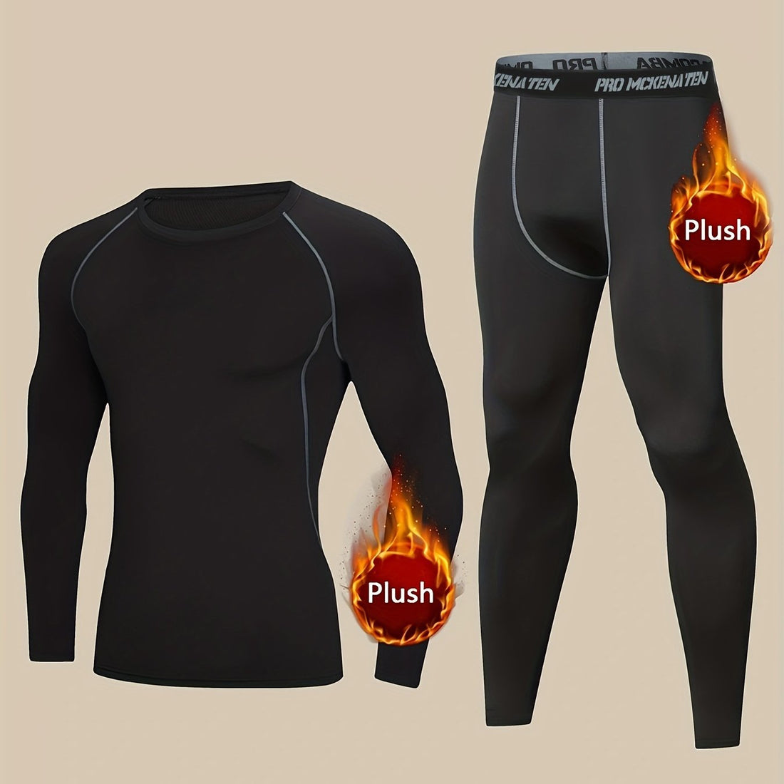 2pcs Thermal Underwear, Men's Quick Dry Fleece Compression Shirt & Comfy High Stretch Breathable Leggings For Fall Winter Outdoor