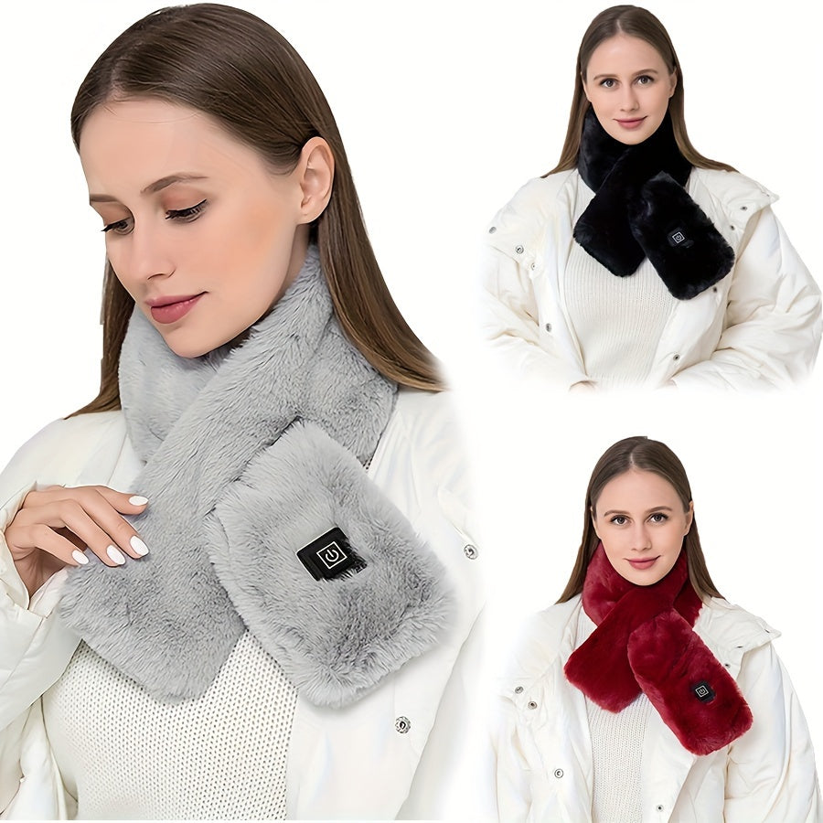 Graphene Intelligent Electric Heating Scarf Solid Color Faux Fur Collar Scarf Autumn Winter Unisex Soft Warm Coldproof Cross Scarf