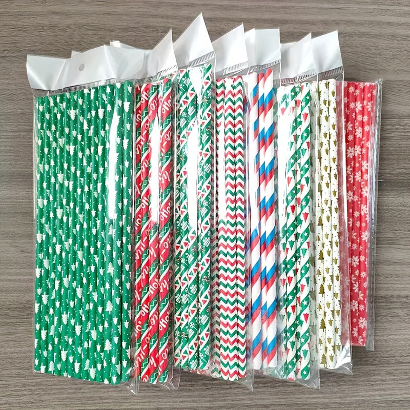 25pcs/pack, Christmas Paper Straws Santa Claus Christmas Tree Party Decoration Straws Disposable Degradable Drink Straws, Christmas Decorations, Cute Aesthetic Stuff, Cool Gadgets, Unusual Items