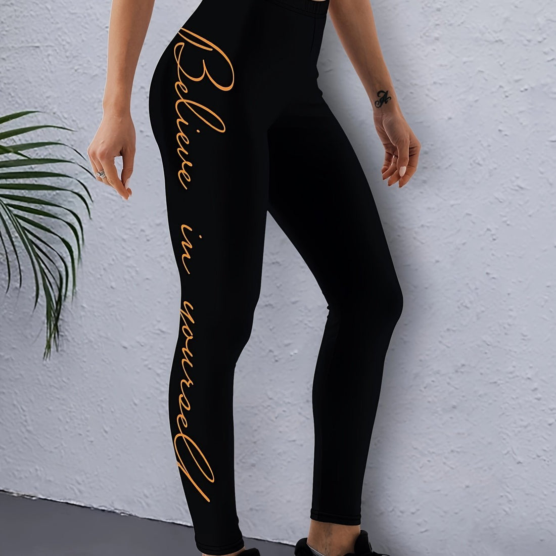 Women's Activewear: Letter Print Yoga Leggings - High Waist Ankle Length Fitness Pants for Workout & Casual Wear