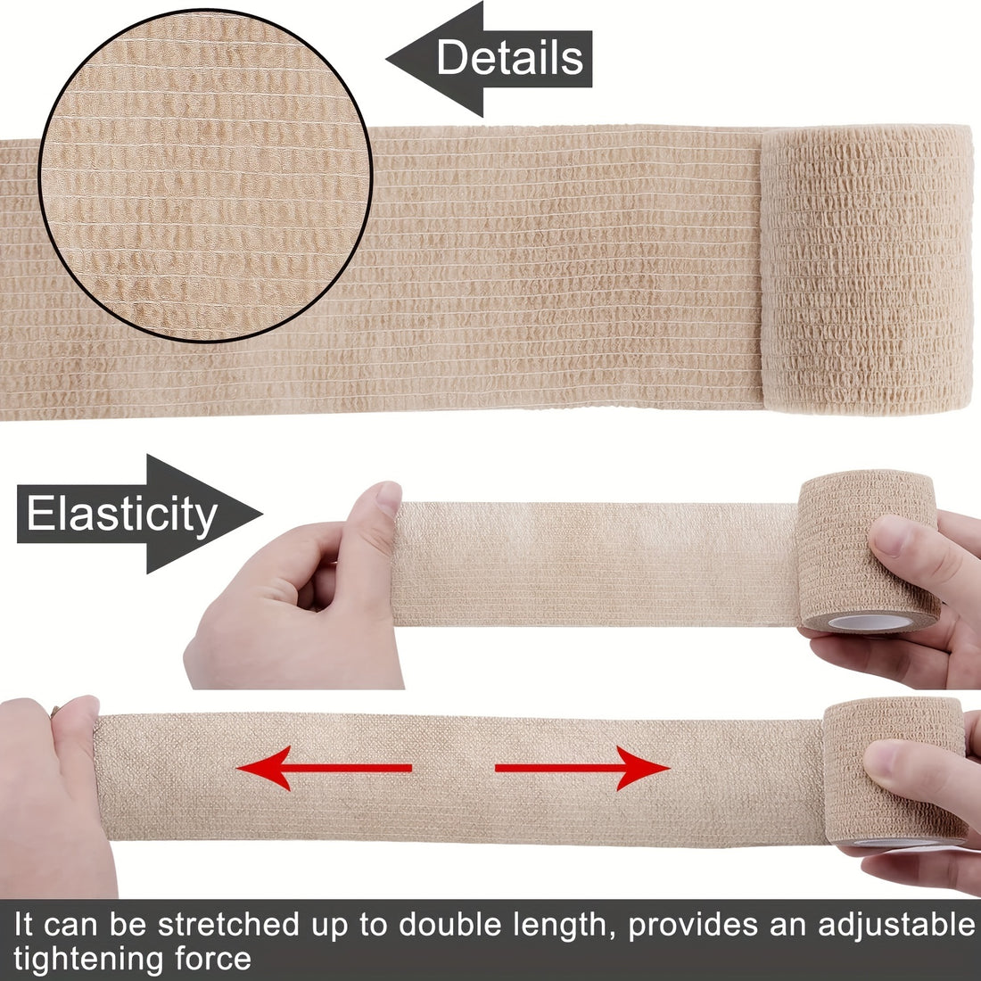 Athletic Elastic Cohesive Bandage, Strains, Knee & Wrist Support - Self-Adhesive, Non-Woven Wrap