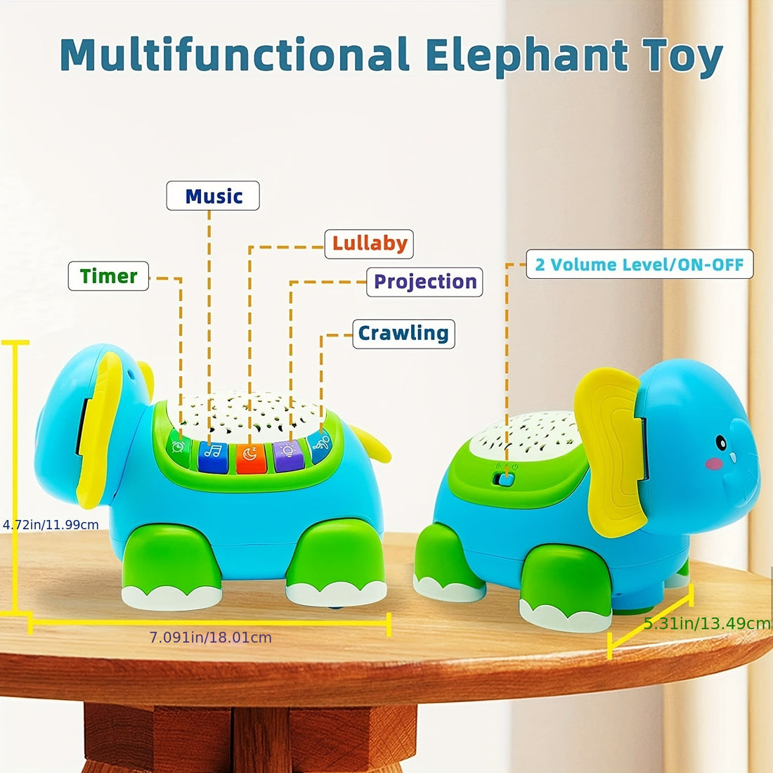 Baby Crawling Toys Elephant Musical Light Up Baby Toys For 6 To 12 Months,Infant Toy With Light & Sound & Automatically Avoid Obstacles,Tummy Time Toy For 12-18 Months Boy Girls