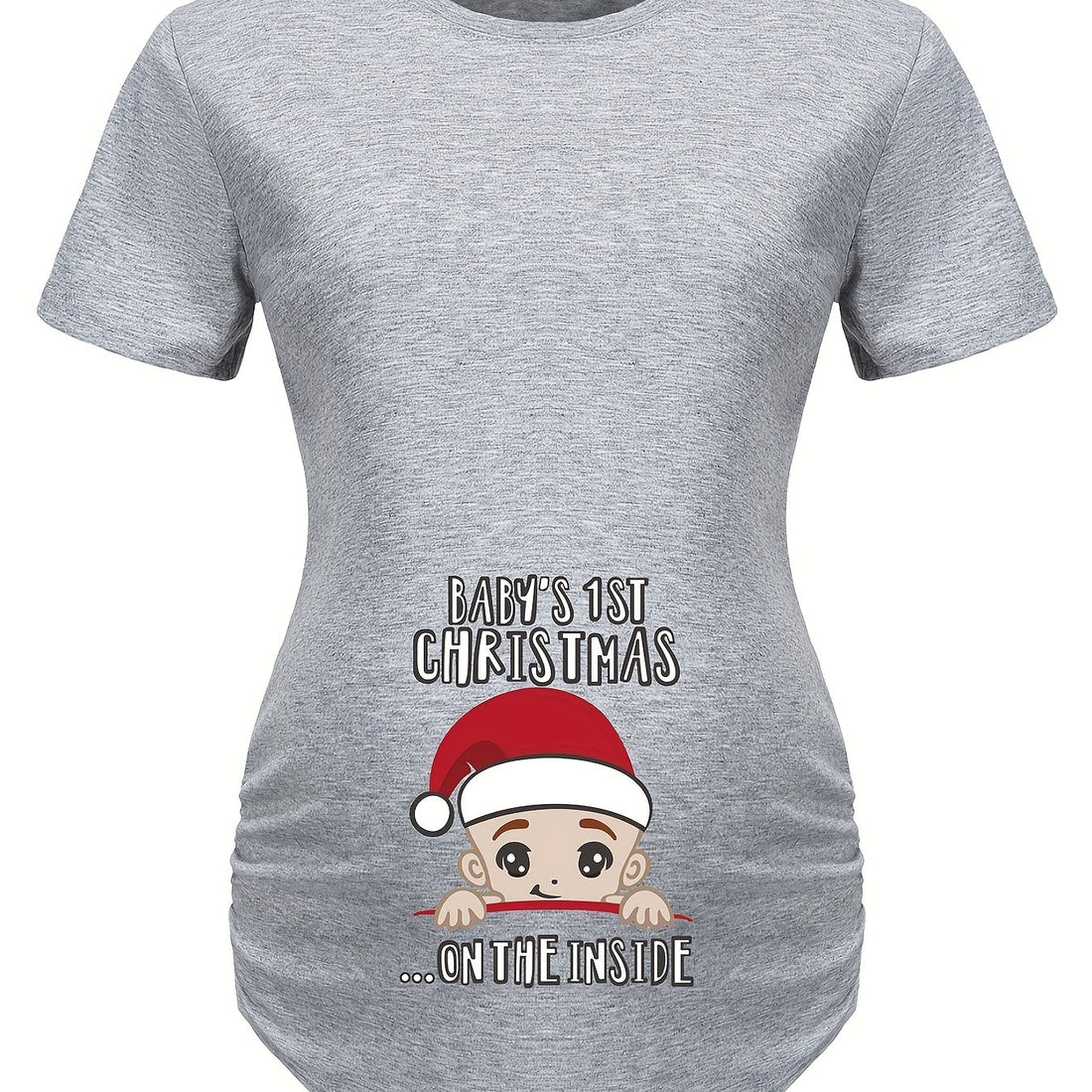 Women's Maternity Trendy Cute With Christmas Hat Print T-shirt, Casual Breathable Pregnancy Top For Outdoor