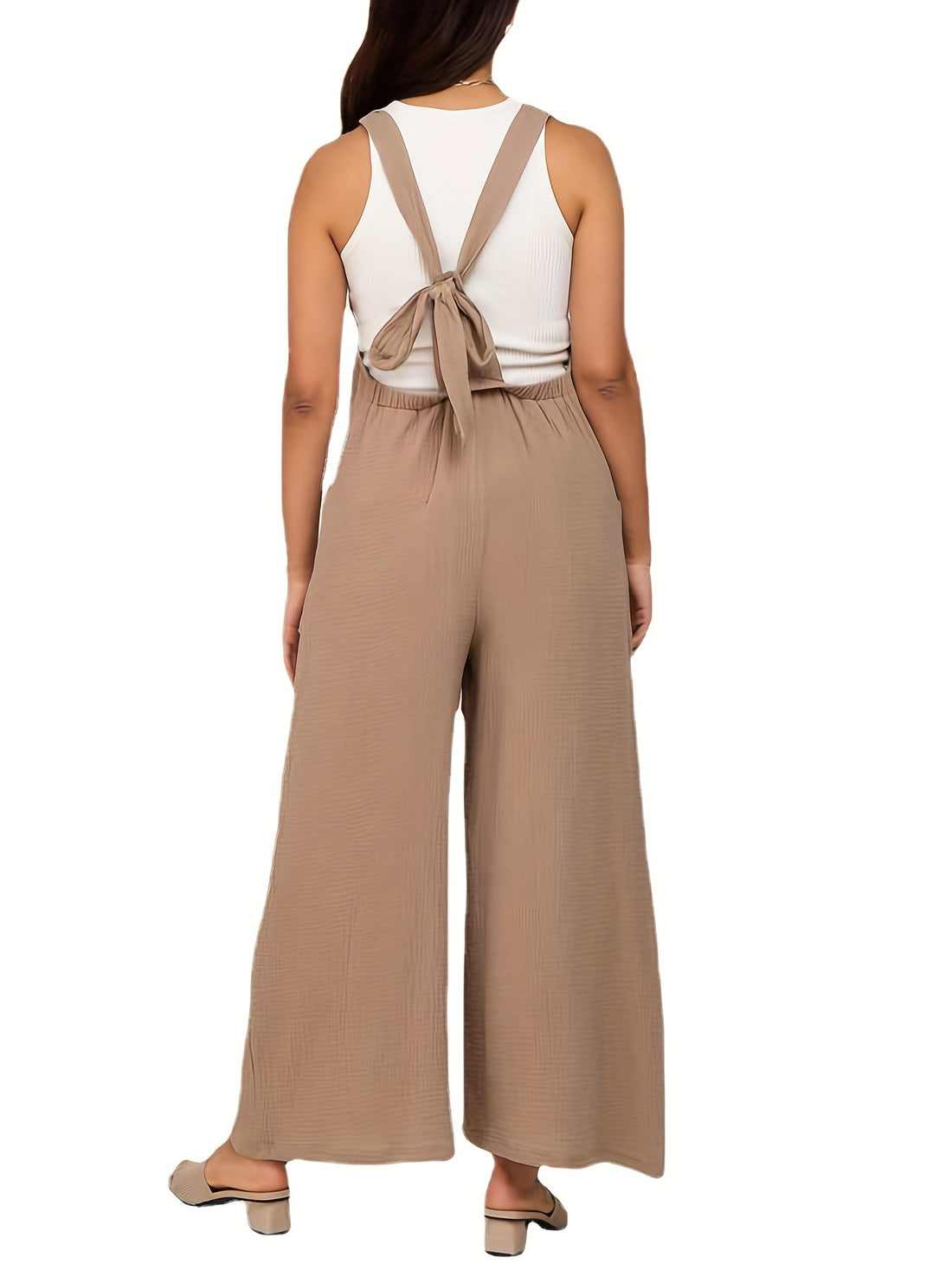 New Beige Flared Leg Lace-up Comfy Maternity Cargo Pants, Elegant Suspenders