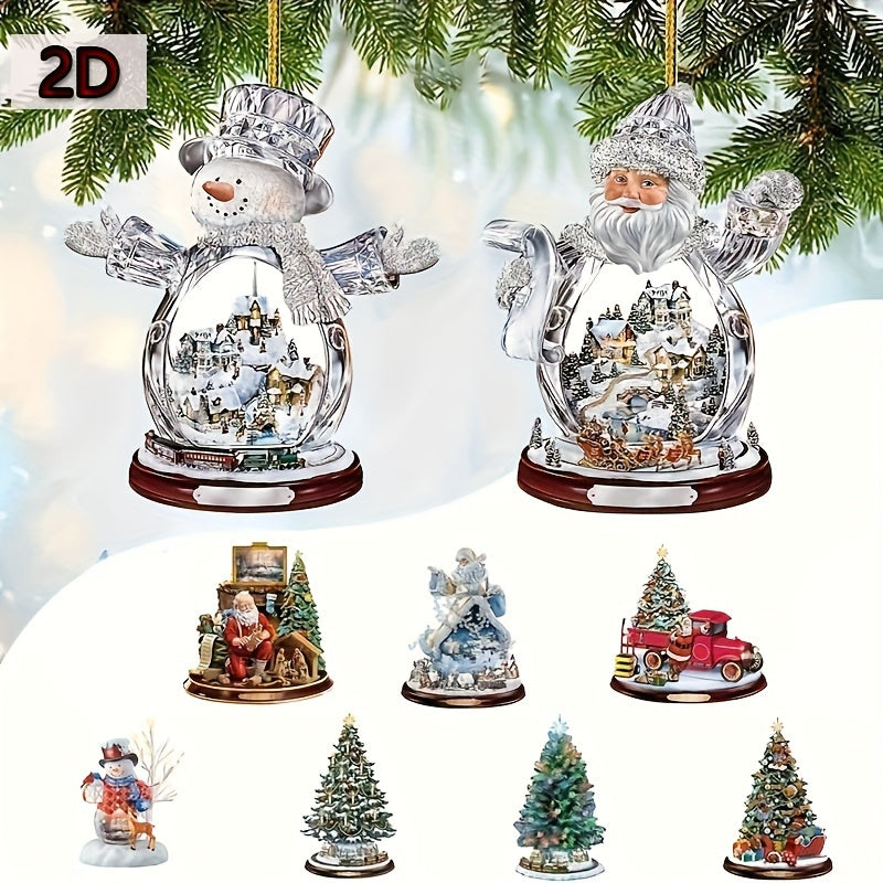 1pc 2D Creative Christmas Tree, Santa Claus, Hanging Crafts, Holiday Decorations, Holiday Gifts, Car Pendant, Home Decoration