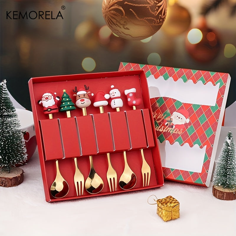 4/6PCS Christmas Fork And Spoon Set, Stainless Steel Creative Tableware, Coffee Tea Dessert Forks And Spoons Gift Set For Christmas Party Decorations