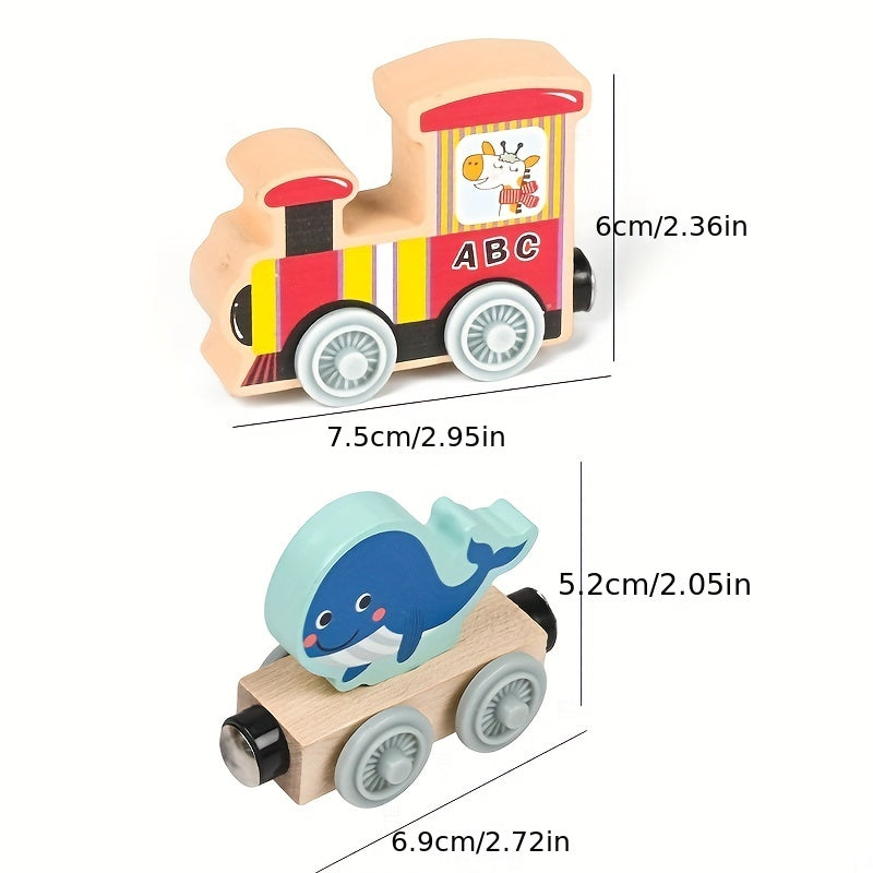 Magnetic Wooden Small Train Toys Children Puzzle Magnetic Building Blocks Assembling Baby Card Notice Animal Fruit