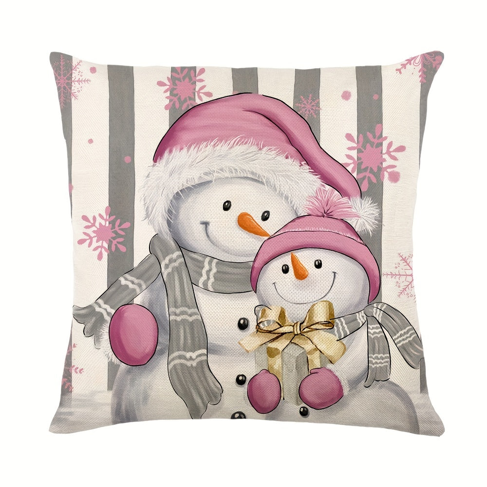 4pcs Christmas Pink And Grey Santa Claus Christmas Tree Snowman Throw Pillowcase,Throw Pillow Cover For Sofa Bed Car Living Room Home Decor Room Decor, Without Pillow Insert, 44.96cm*44.96cm