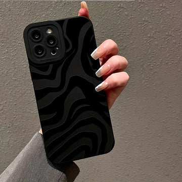 Wave Pattern Print Black Silicone Protective Phone Case Anti-Fall Protective Phone Case For Iphone Series Gift For Birthday/Easter/Boy/Girlfriends