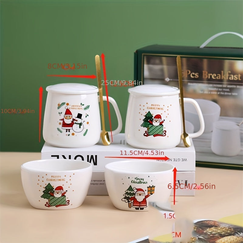 Set, Christmas Coffee Mugs With Lids And Straws And Teacup, Ceramic Coffee Cups, Santa Claus Water Cups, Summer Winter Drinkware, Xmas Gifts