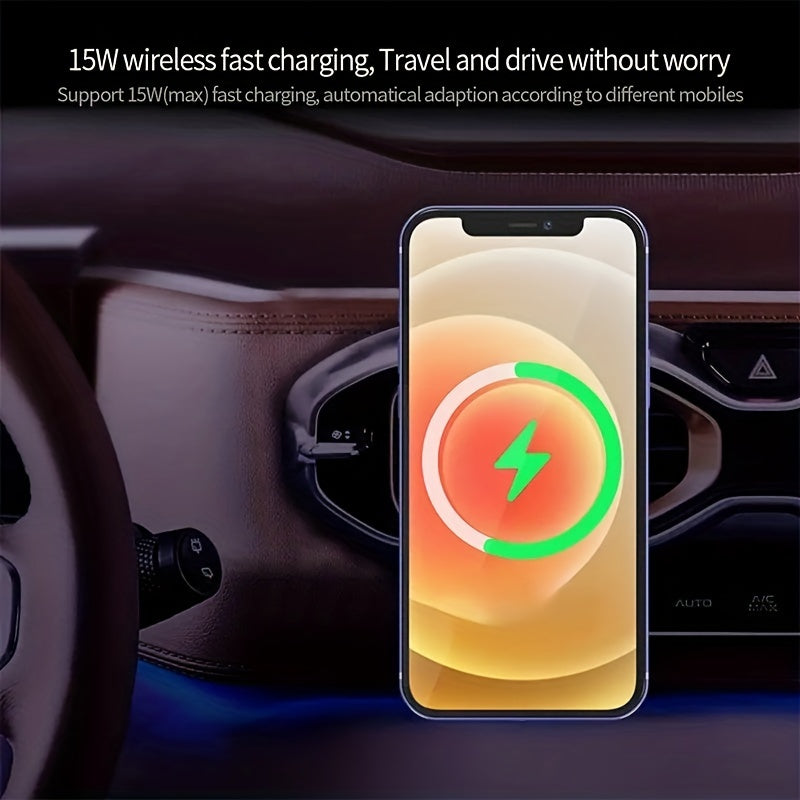 15W Wireless Car Charger: Fast Charging for Mobile Phones with Magnetic Bracket