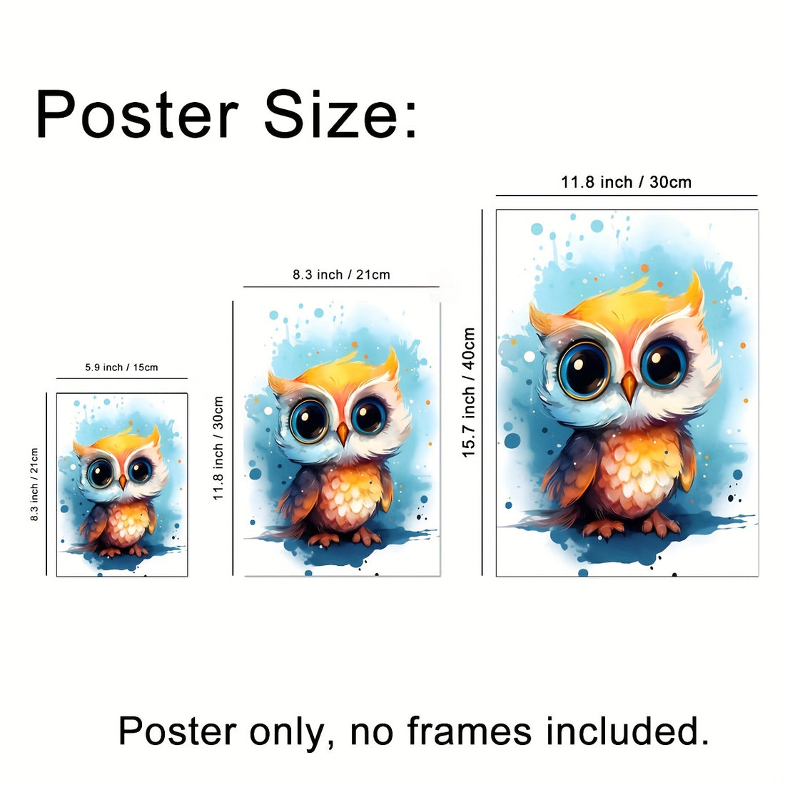 1pc Modern Watercolor Art, Cute Cartoon Baby Owl Wall Sticker, Room Decor Gift, Home Decor  Wall Painting, No Frames Included, Waterproof, Kids Room Nursery Large Size Poster, A5 A4 A3