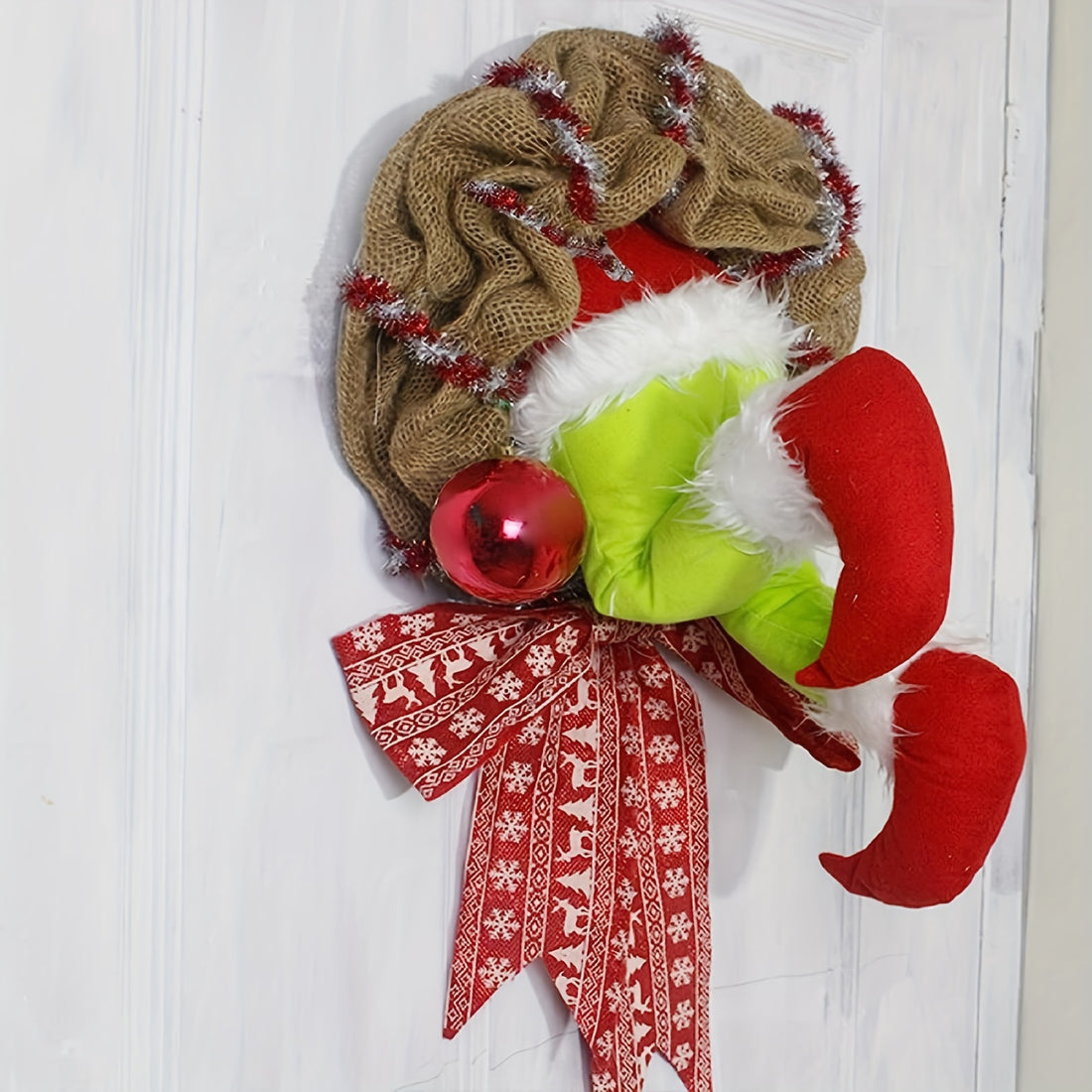 1pc, Christmas Thief Wreath, Christmas Twine Wreath For Front Door Decorations, Christmas Decor Spplies, Home Decor, Holiday Decor, Room Decor