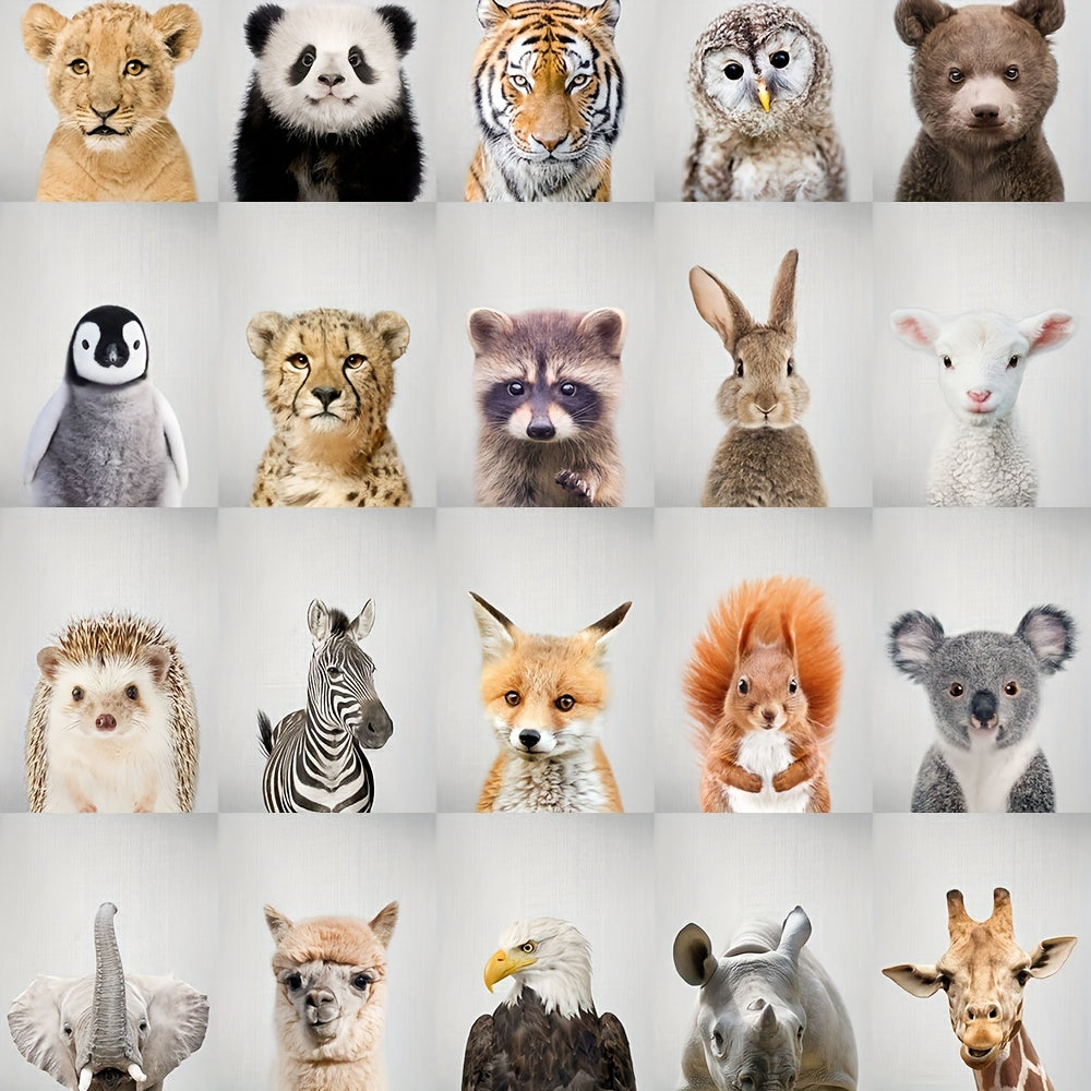 1pc A4 11.81"x8.27"/30x21cm Cute Baby Animals Portrait Posters, No Framed, Home Decor, Gifts For Room Decor, Lion, Tiger, Cheetah, Elephant, Bunny, Panda, Eagle, Fox, Rhino, Giraffe, Zebra, Squirrel, Lamb, Penguin, Kids Room Nursery Wall Paintings