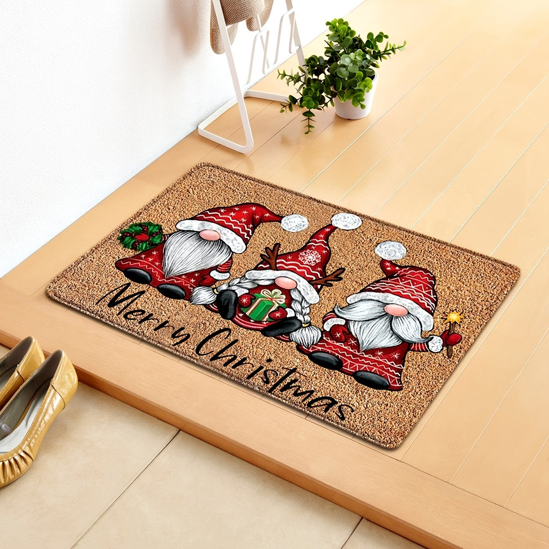 1pc Christmas Gnome Welcome Doormat, Washable Low Pile Indoor Outdoor Entrance Mat, Non-slip Rubber Backing Absorbent Bath Mat, RV Mat, Farmhouse Funny Kitchen Rugs, Suitable For Bathroom Kitchen Balcony Patio Carpet, Xmas Home Decor, Room Decor